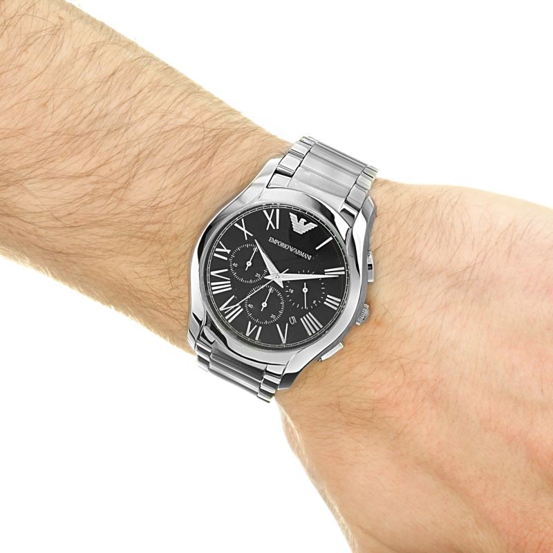 Emporio Armani Valente Chronograph Quartz Black Dial Silver Steel Strap Watch For Men - AR11083