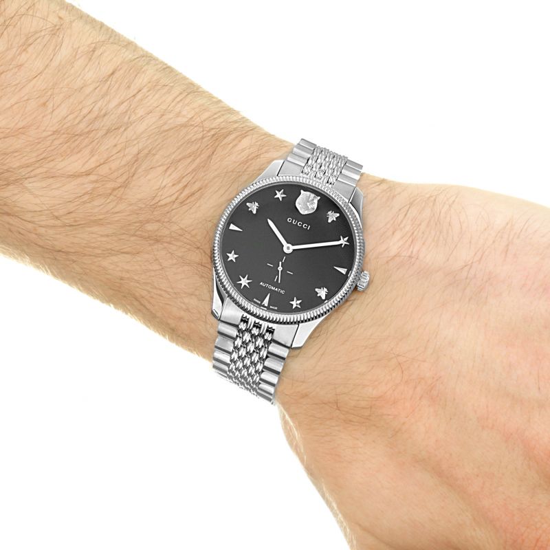 Gucci G Timeless Automatic Black Dial Silver Steel Strap Watch For Men - YA126353 Buy Now By Gucci
