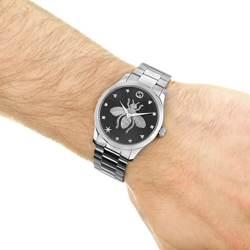 Gucci G Timeless Quartz Black Dial Silver Steel Strap Watch For Women - YA1264136 Buy Now By Gucci