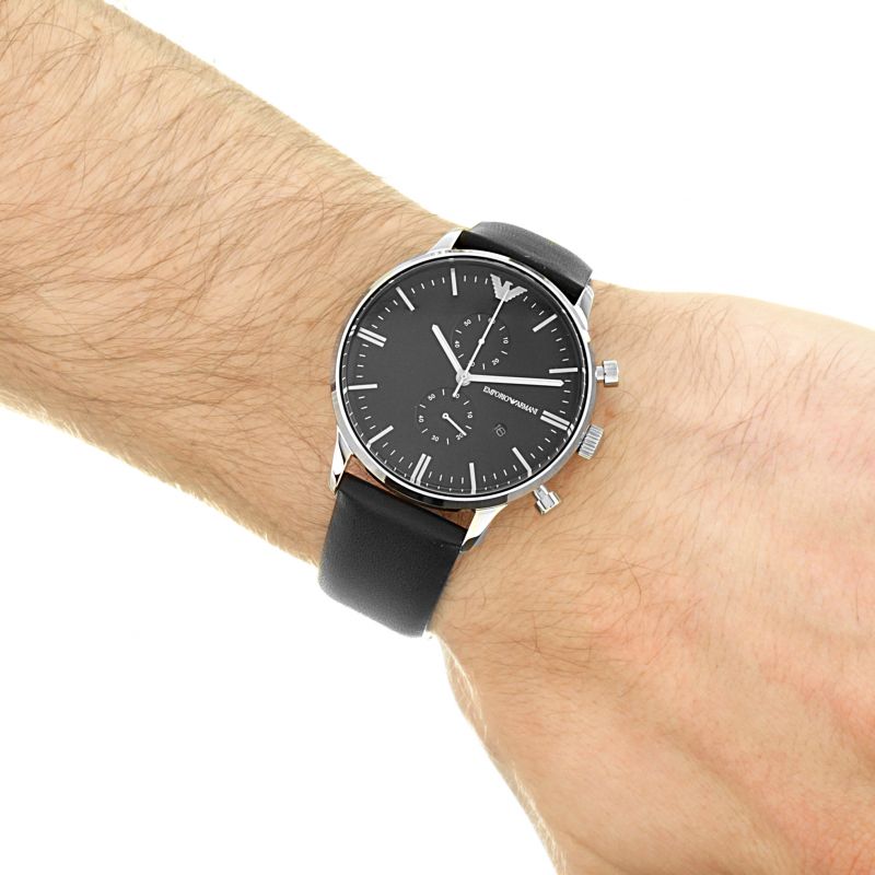 Emporio Armani Gianni Chronograph Black Dial Black Leather Strap Watch For Men - AR0397 Buy Now By Emporio Armani