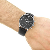 Emporio Armani Gianni Chronograph Black Dial Black Leather Strap Watch For Men - AR0397 Buy Now By Emporio Armani