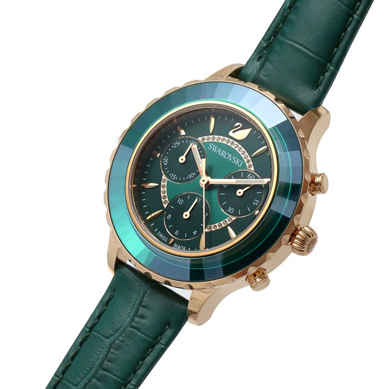 Swarovski Octea Lux Chrono Emerald Green Dial Green Leather Strap Watch for Women - 5452498 Buy Now By Swarovski