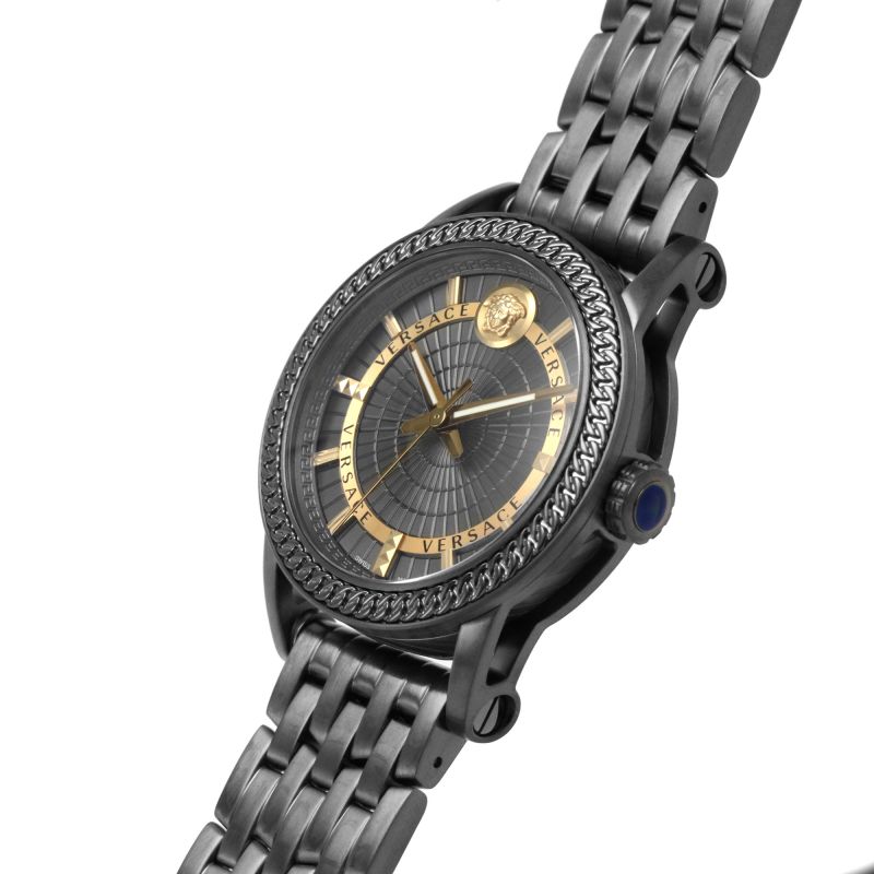 Versace Viamond Quartz Black Dial Grey Steel Strap Watch For Men - VEPO00520 Buy Now By Versace