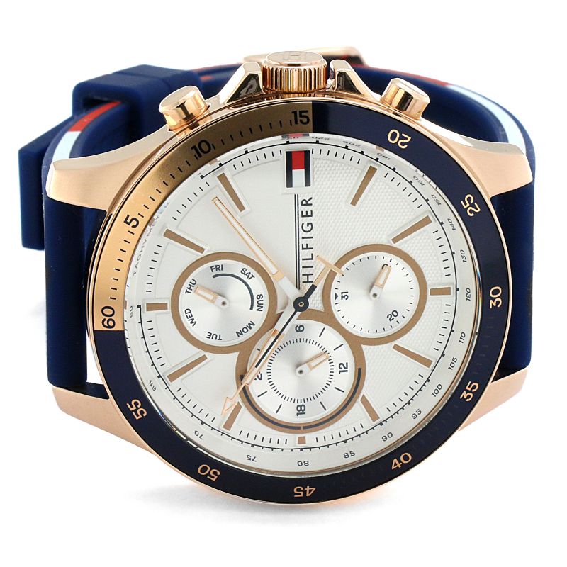 Tommy Hilfiger Bank Multifunction Quartz White Dial Blue Rubber Strap Watch for Men - 1791778 Buy Now By Tommy Hilfiger