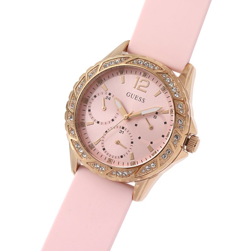 Guess Sparkling Diamonds Pink Dial Pink Rubber Strap Watch for Women - W0032L9 Buy Now By Guess