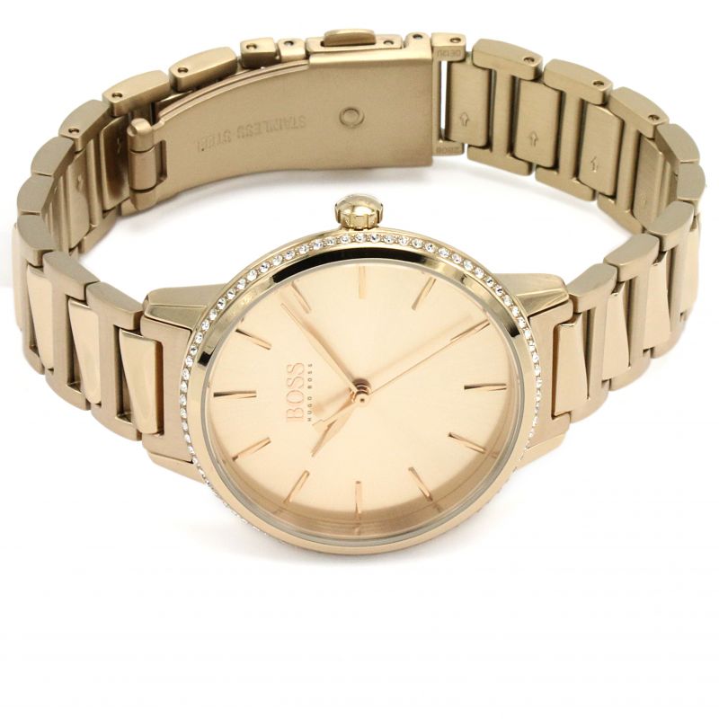 Hugo Boss Signature Gold Dial Gold Stainless Steel Strap Watch for Women - 1502540 Buy Now By Hugo Boss