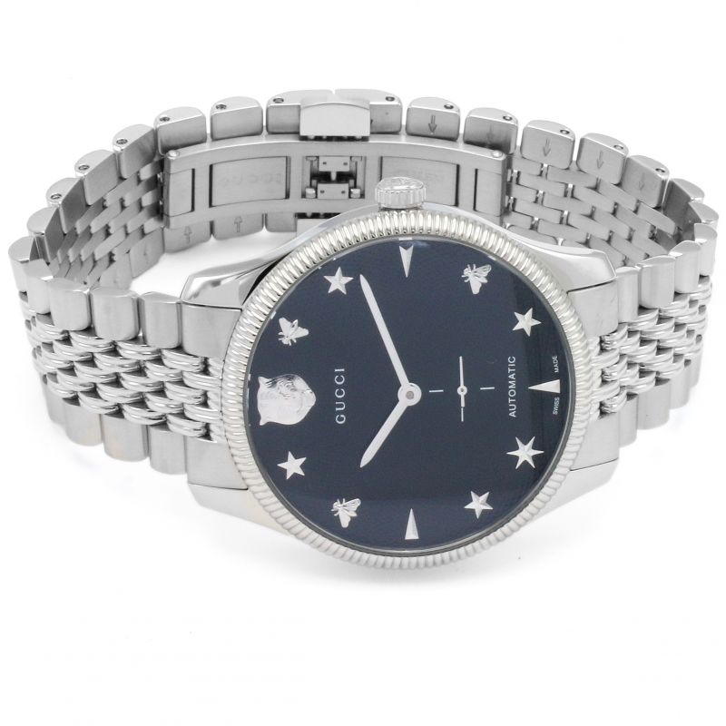 Gucci G Timeless Automatic Black Dial Silver Steel Strap Watch For Men - YA126353 Buy Now By Gucci