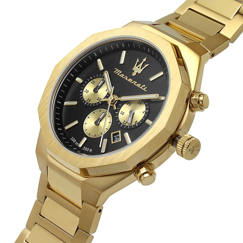Maserati Stile 45mm Chronograph Black Dial Gold Steel Strap Watch For Men - R8873642001 Buy Now By Maserati