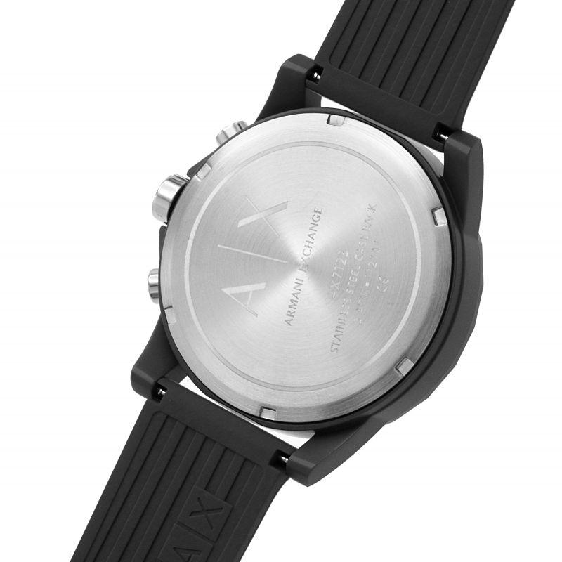 Armani Exchange Outerbanks Chronograph Black Dial Black Silicone Strap Watch For Men - AX1326 Buy Now By Armani Exchange