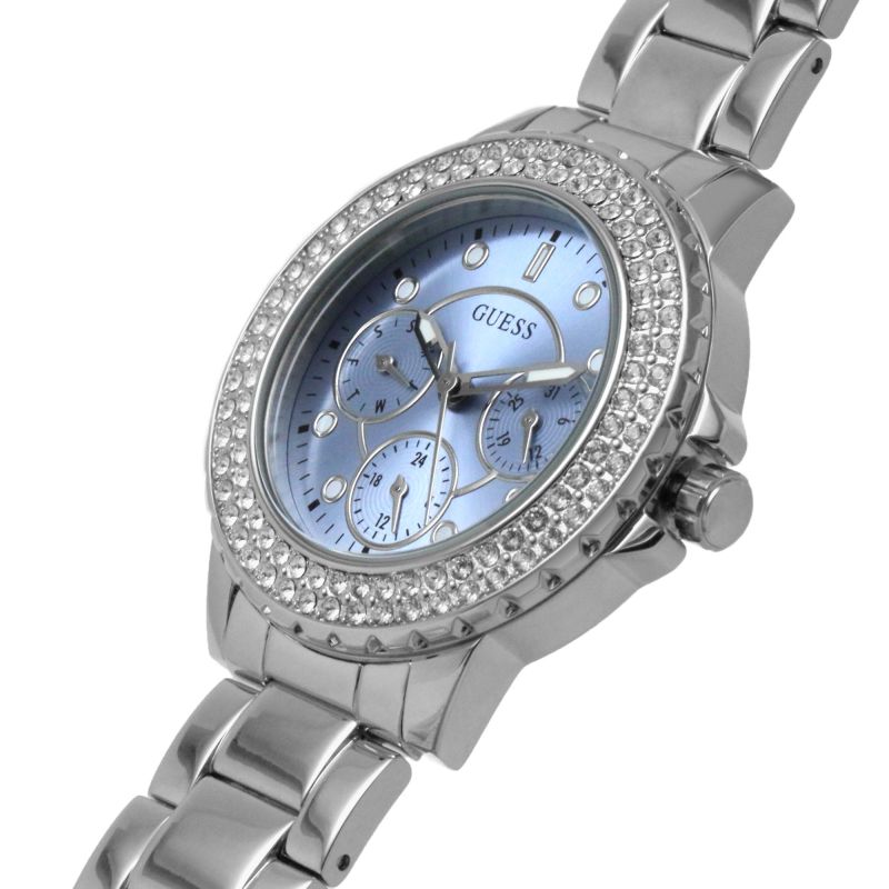 Guess Crown Jewel Diamonds Blue Dial Silver Steel Strap Watch for Women - GW0410L1 Buy Now By Guess