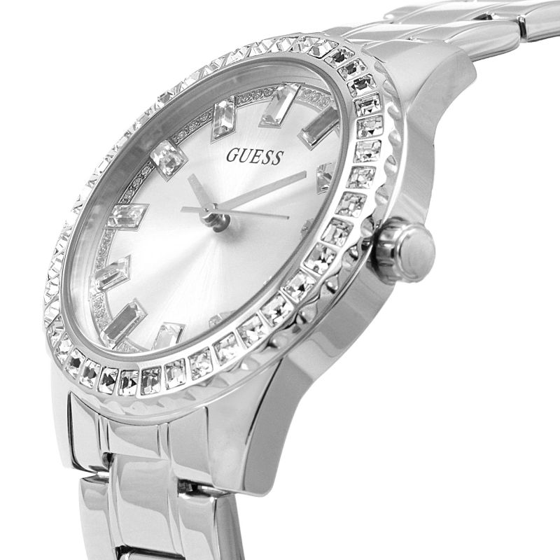 Guess Sparkler Diamonds Silver Dial Silver Steel Strap Watch for Women - GW0111L1 Buy Now By Guess