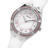 Guess Sparkling Silver Dial White Rubber Strap Watch For Women - GW0032L1 Buy Now By Guess