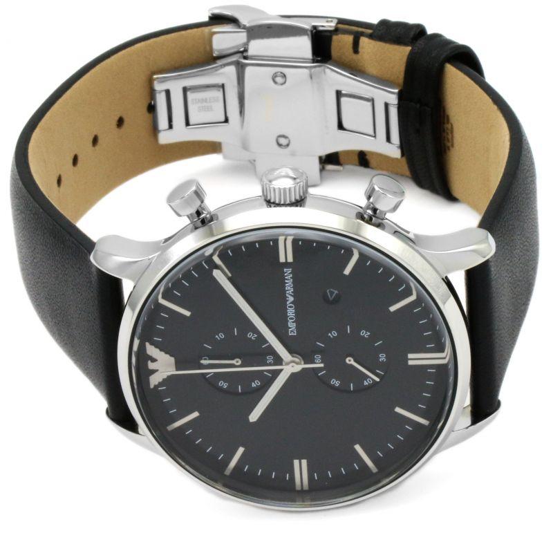 Emporio Armani Gianni Chronograph Black Dial Black Leather Strap Watch For Men - AR0397 Buy Now By Emporio Armani