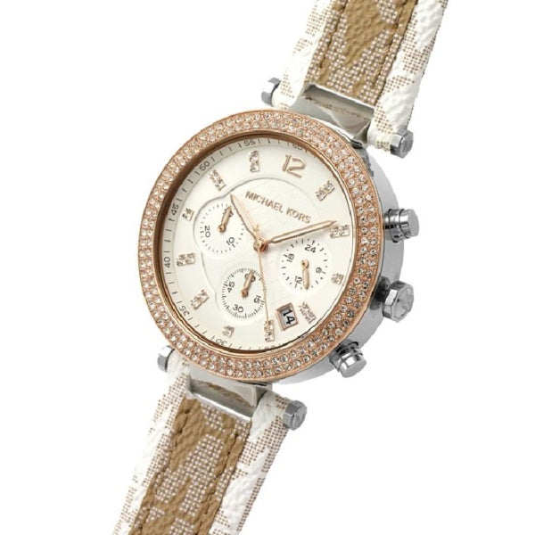 Michael Kors Parker Chronograph White Dial Two Tone Leather Strap Watch For Women - MK6950 Buy Now By Michael Kors