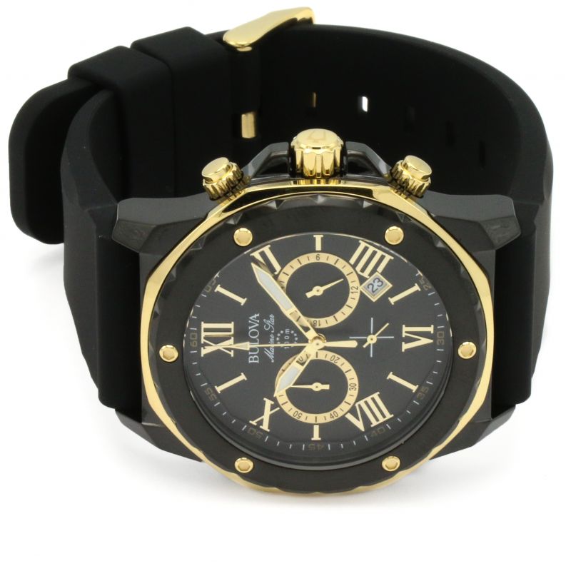 Bulova Marine Star Chronograph Black Dial Black Rubber Strap Watch for Men - 98B278 Buy Now By Bulova