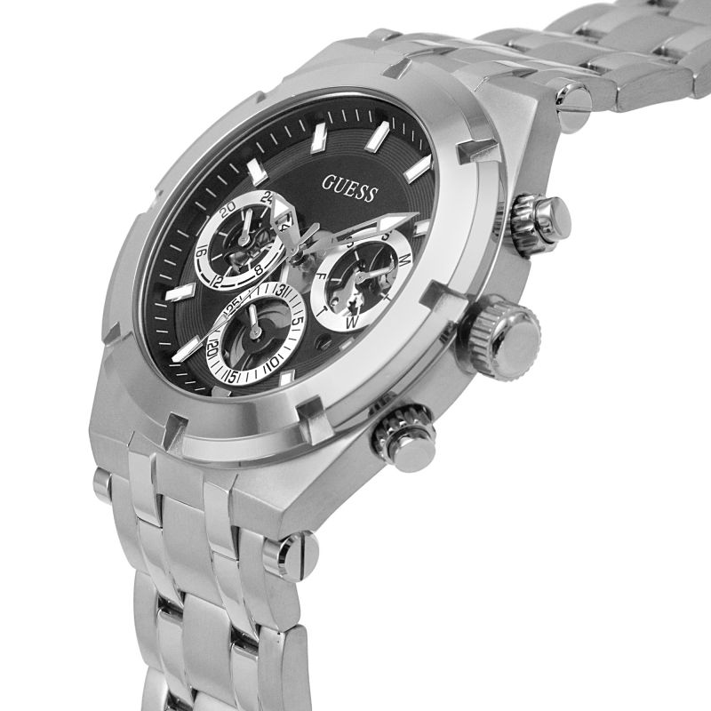 Guess Continental Black Dial Silver Steel Strap Watch for Men - GW0260G1 Buy Now By Guess