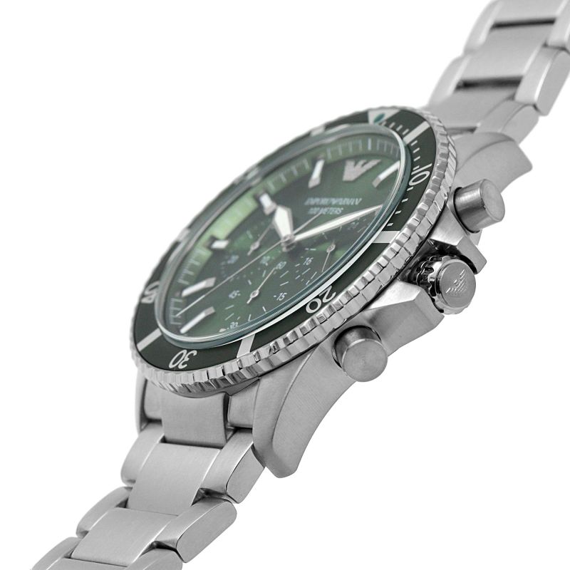 Emporio Armani Diver Chronograph Green Dial Silver Steel Strap Watch For Men - AR11500 Buy Now By Emporio Armani