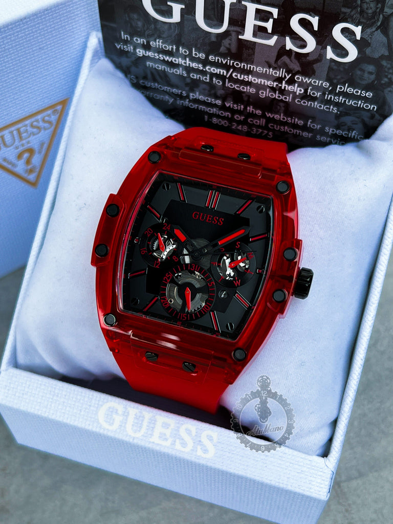 Guess Phoenix Multifunction Black Dial Red Rubber Strap Watch for Men - GW0203G5 Buy Now By Guess