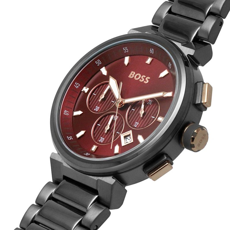 Hugo Boss One Chronograph Red Dial Grey Steel Strap Watch For Men - 1514000 Buy Now By Hugo Boss