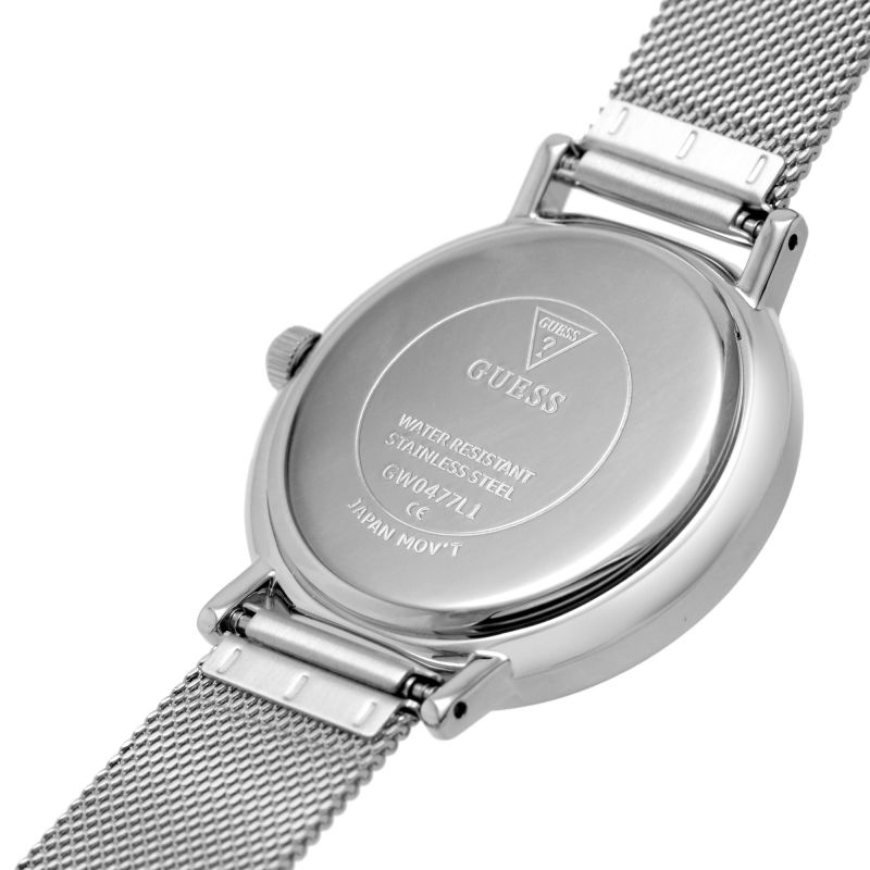 Guess Iconic Diamonds Silver Dial Silver Mesh Bracelet Watch For Women - GW0477L1 Buy Now By Guess