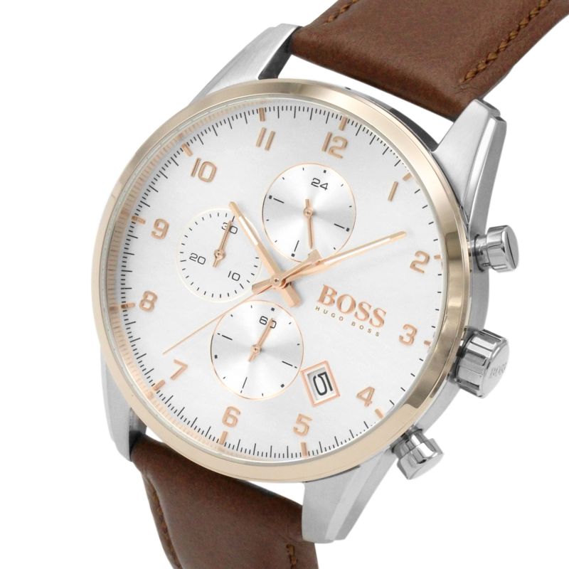 Hugo Boss Skymaster White Dial Brown Leather Strap Watch for Men - 1513786 Buy Now By Hugo Boss
