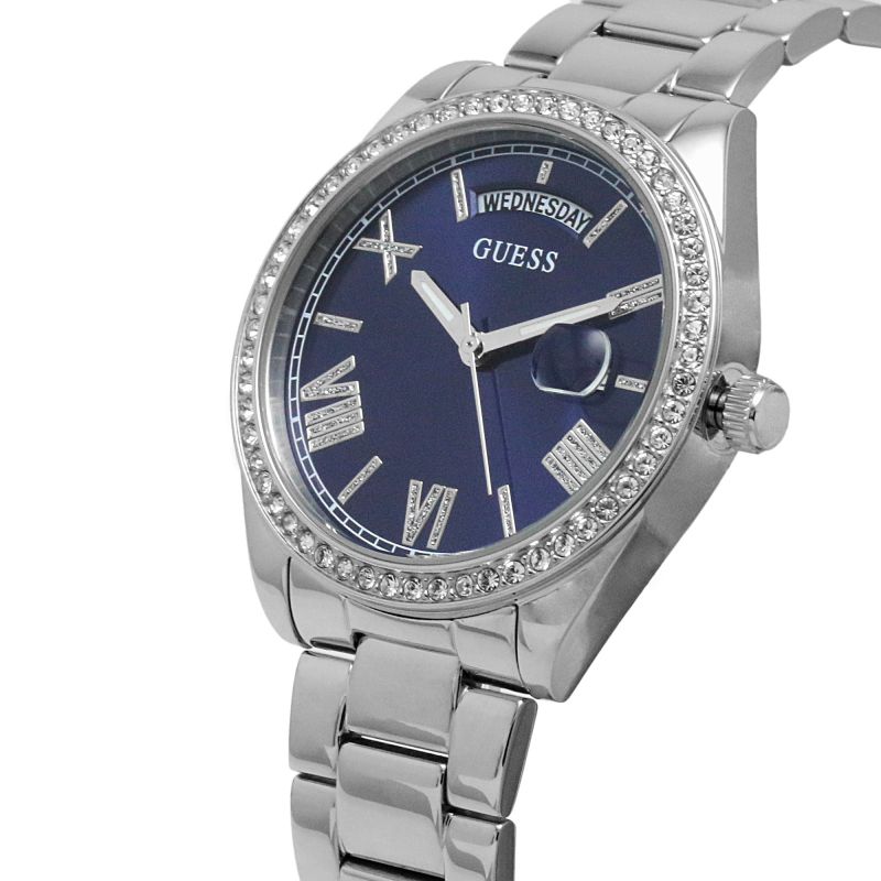 Guess Luna Diamonds Blue Dial Silver Steel Strap Watch for Women - GW0307L1 Buy Now By Guess