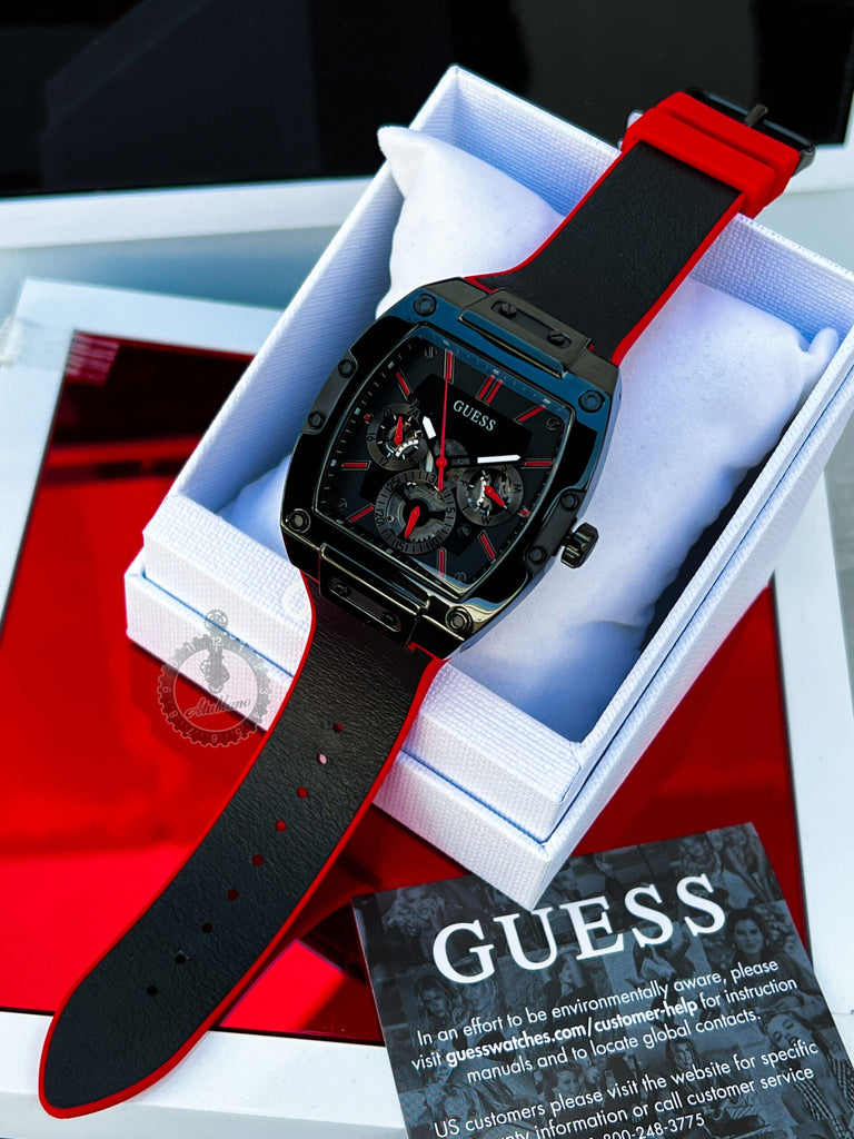 Guess Phoenix Multifunction Black Dial Black & Red Rubber Strap Watch for Men - GW0202G7 Buy Now By Guess