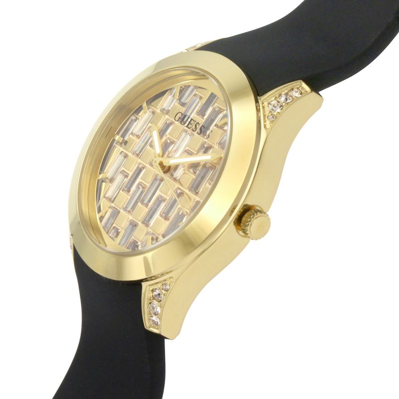 Guess Clarity Gold Dial Black Silicone Strap Watch for Women - GW0109L1 Buy Now By Guess