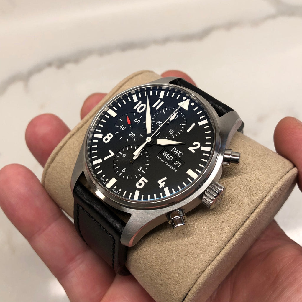 IWC Pilot's Watch Chronograph Black Dial Black Leather Strap Watch for Men - IW377709 Buy Now By IWC