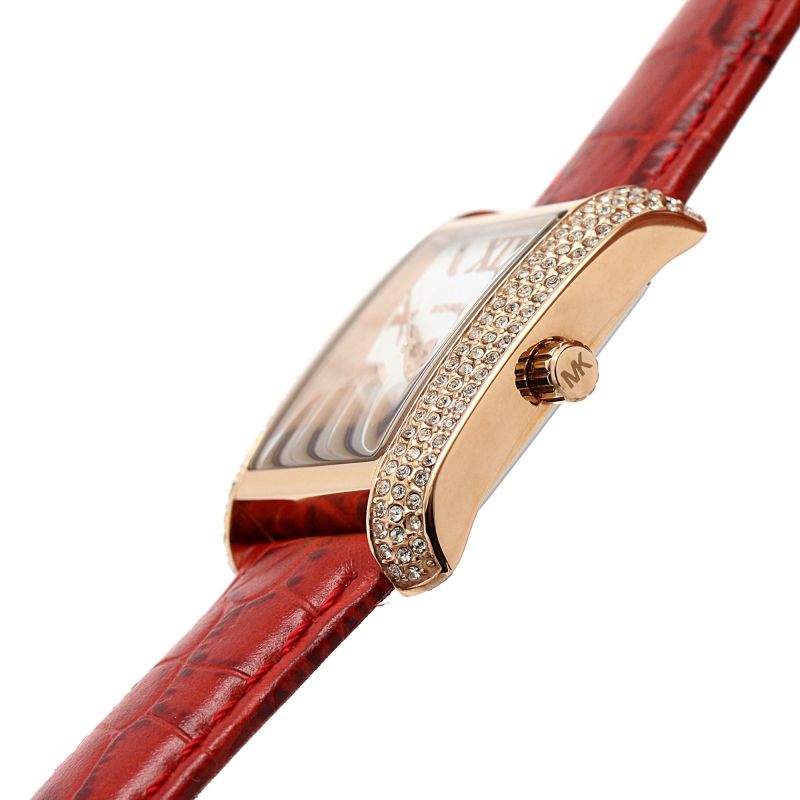 Michael Kors Emery Quartz Diamonds Silver Dial Red Leather Strap Watch For Women - MK4689 Buy Now By Michael Kors