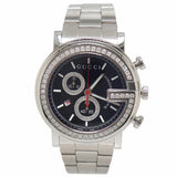 Gucci G Chrono Diamonds Black Dial Silver Steel Strap Watch For Men - YA101324 Buy Now By Gucci