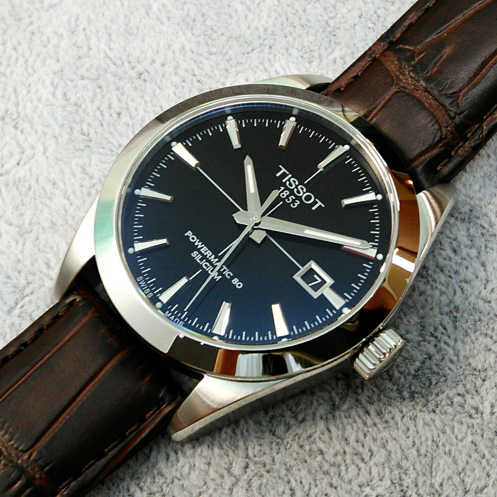Tissot Gentleman Powermatic 80 Silicium Black Dial Brown Leather Strap Watch For Men - T127.407.16.051.01 Buy Now By Tissot