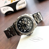 Fossil Bronson Automatic Skeleton Black Dial Grey Steel Strap Watch for Men - ME3255 Buy Now By Fossil