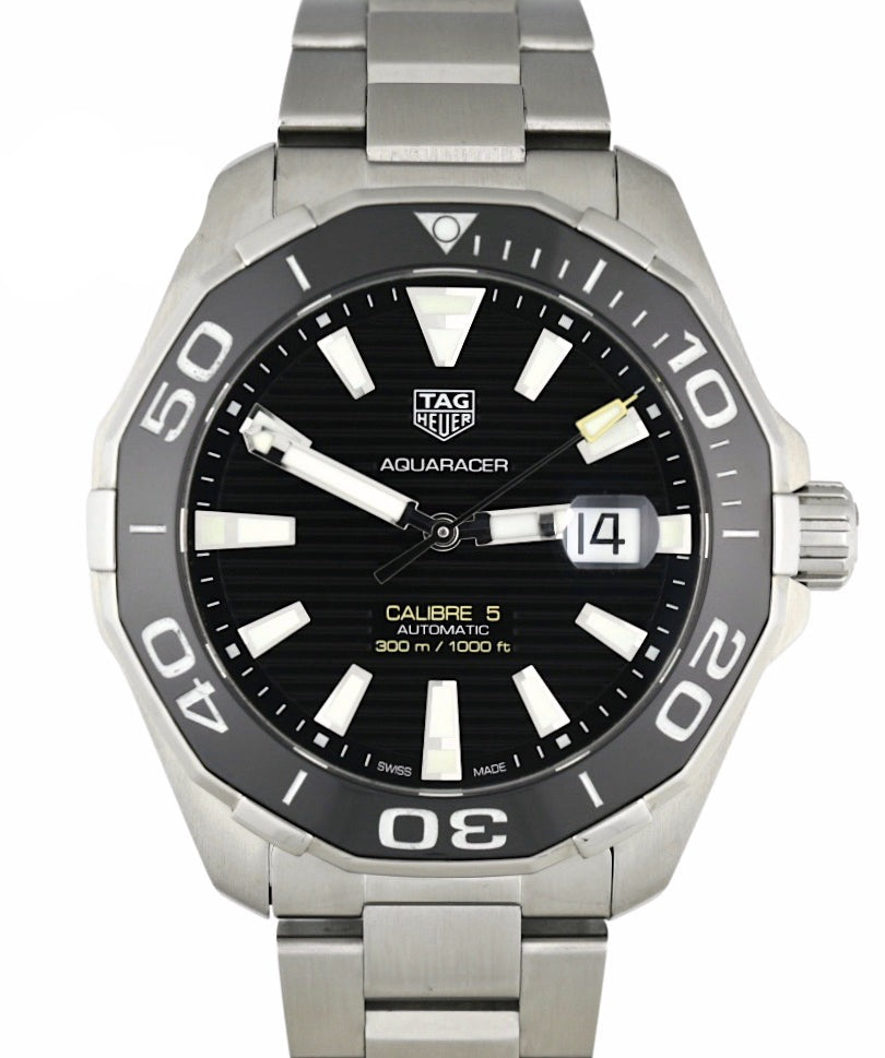 Tag Heuer Aquaracer Caliber 5 Black Dial Silver Steel Strap Watch for Men - WAY201A .BA0927 Buy Now By Tag Heuer