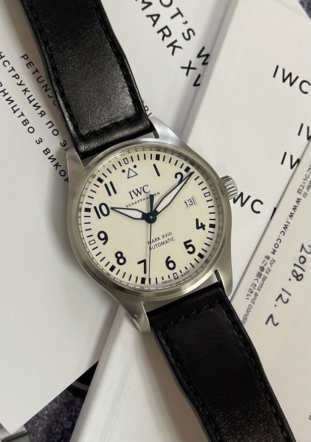 IWC Pilot's Watch Mark XVIII White Dial Black Leather Strap Watch for Men - IW327002 Buy Now By IWC
