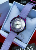 Guess Dahlia Analog Silver Dial Purple Leather Strap Watch For Women - GW0529L4 Buy Now By Guess