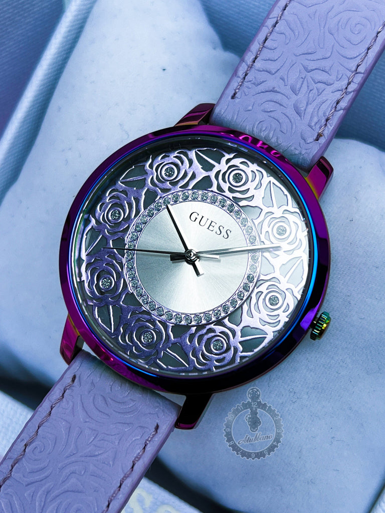 Guess Dahlia Analog Silver Dial Purple Leather Strap Watch For Women - GW0529L4 Buy Now By Guess