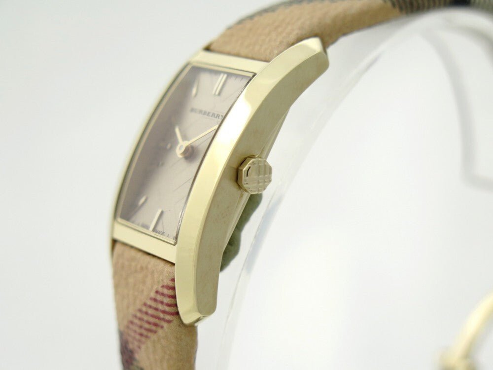 Burberry Pioneer Gold Dial Haymarket Beige Leather Strap Watch for Women - BU9509 Buy Now By Burberry