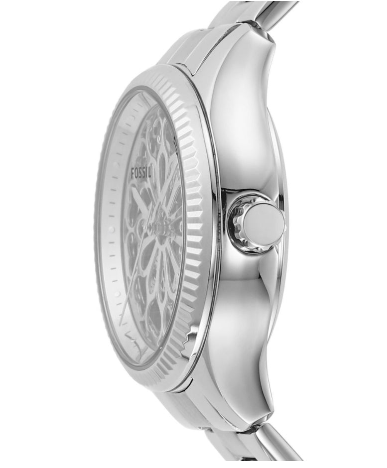 Fossil Rye Automatic Skeleton Silver Dial Silver Steel Strap Watch for Women - BQ3753 Buy Now By Fossil