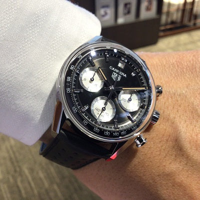 Tag Heuer Carrera Automatic Chronograph Black Dial Black Leather Strap Watch for Men - CBS2210.FC6534 Buy Now By Tag Heuer