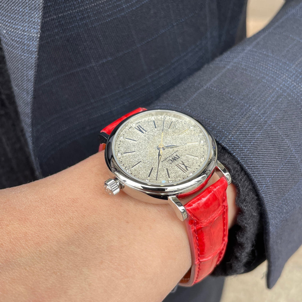 IWC Portofino Automatic Diamonds Silver Dial Red Leather Strap Watch for Women - IW357408 Buy Now By IWC