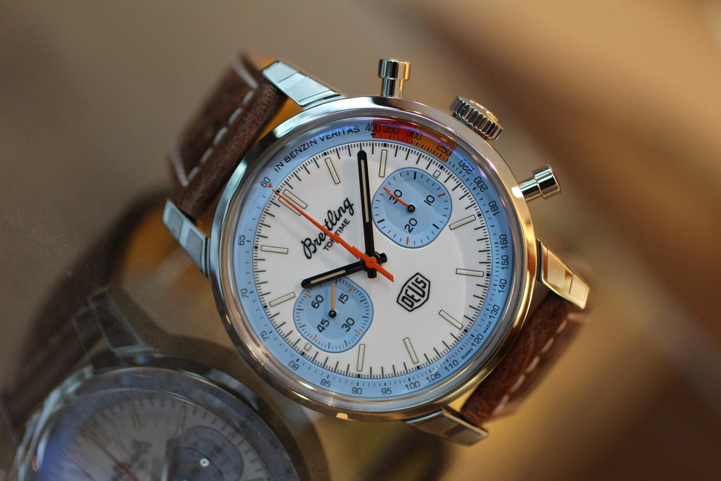Breitling Top Time Deus Limited Edition White Dial Brown Leather Strap Watch for Men - A233112A1A1X1 Buy Now By Breitling