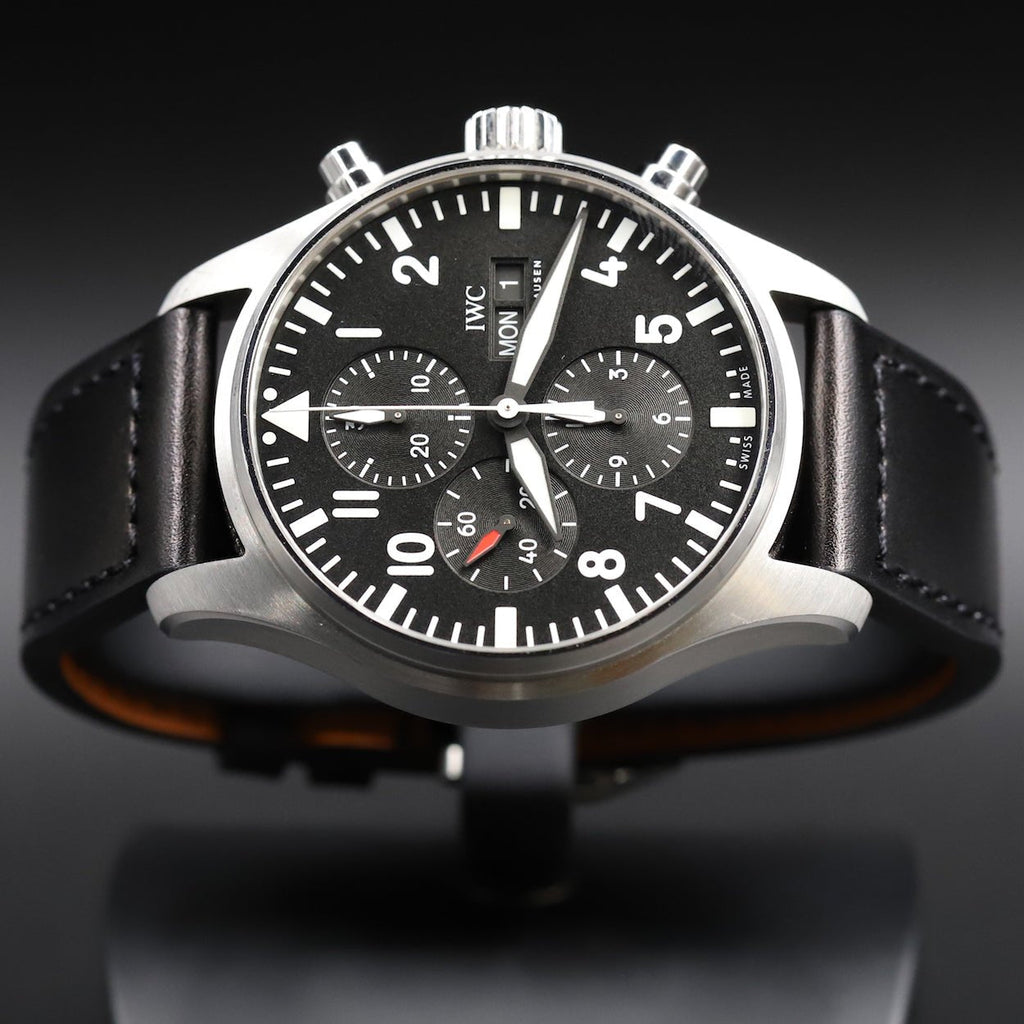 IWC Pilot's Watch Chronograph Black Dial Black Leather Strap Watch for Men - IW377709 Buy Now By IWC
