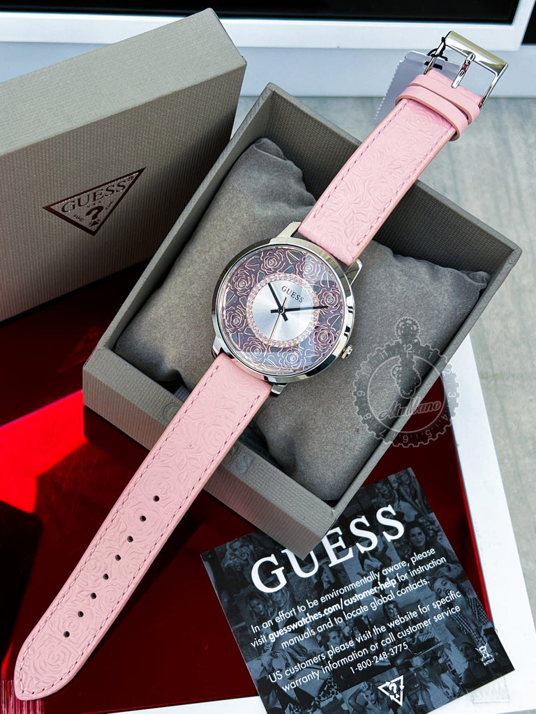 Guess Dahlia Analog Silver Dial Pink Leather Strap Watch for Women - GW0529L1 Buy Now By Guess