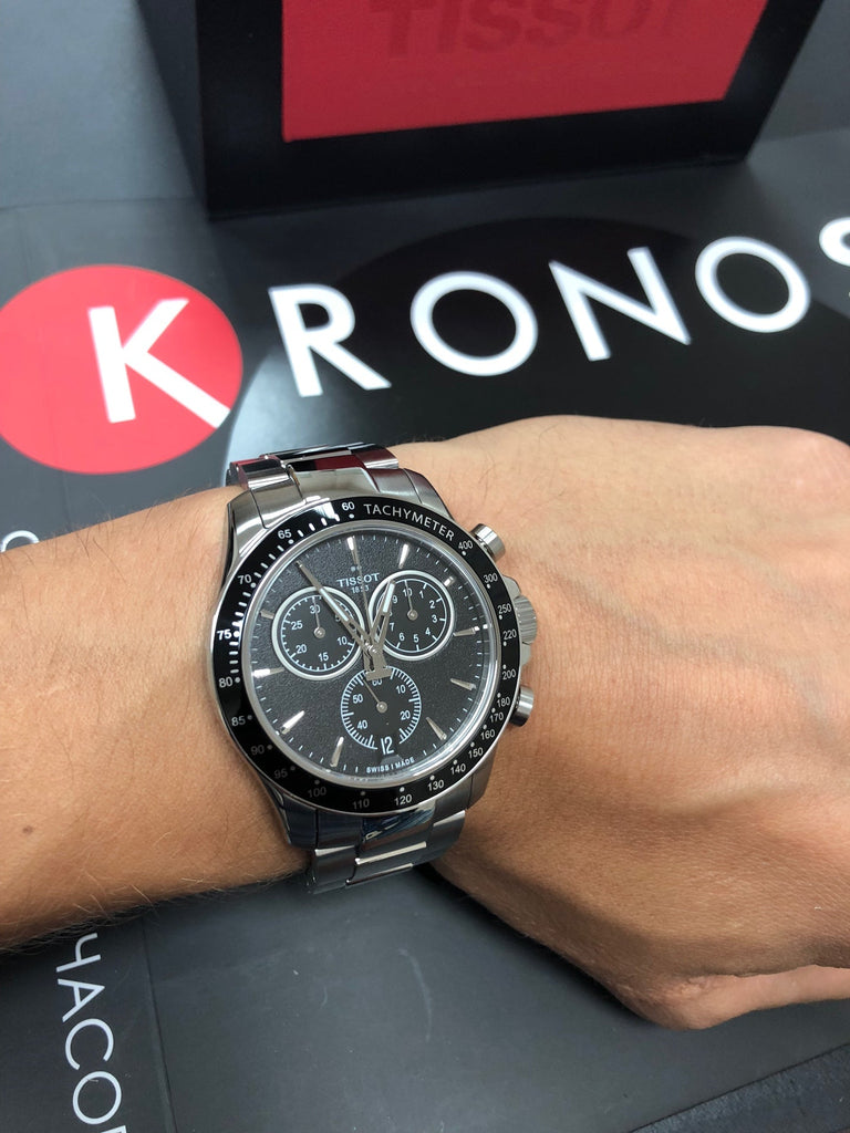 Tissot V8 Quartz Chronograph Black Dial Silver Steel Strap Watch For Men - T106.417.11.051.00 Buy Now By Tissot
