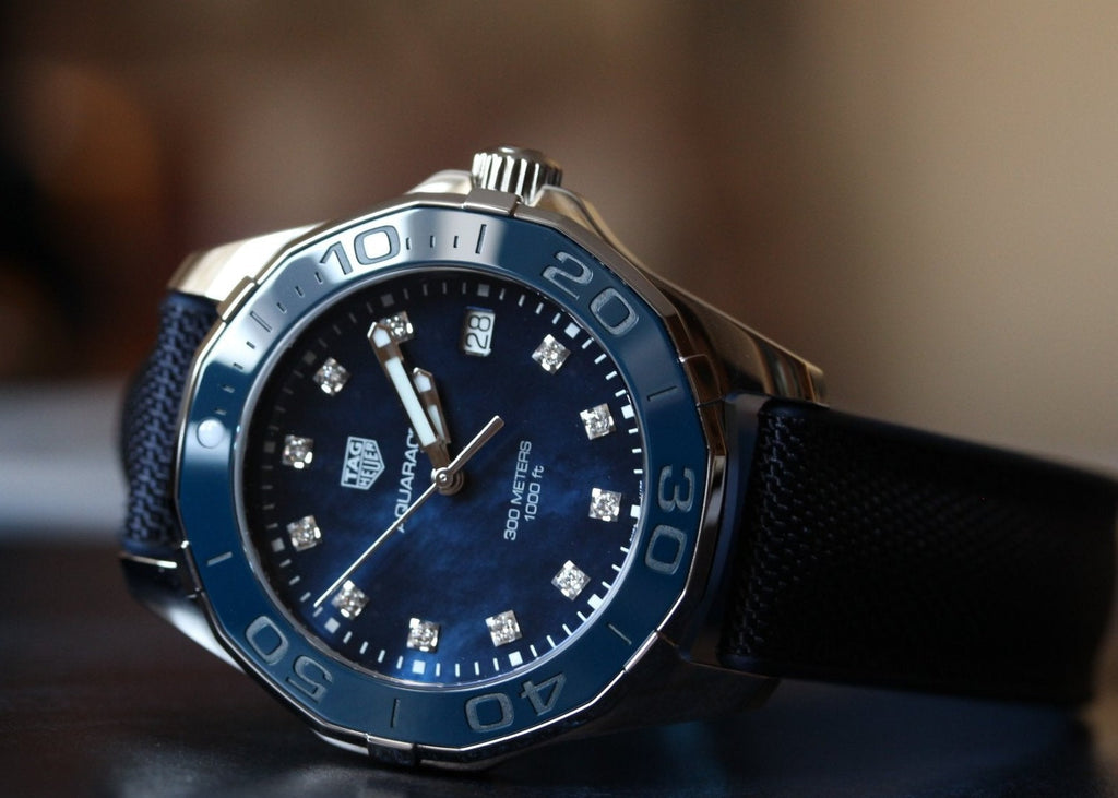 Tag Heuer Aquaracer Quartz Mother of Pearl Blue Dial Blue NATO Strap Watch for Women - WAY131L.FT6091 Buy Now By Tag Heuer