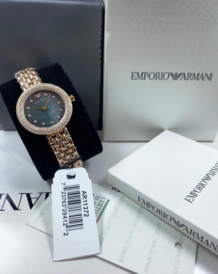Emporio Armani Rosa Quartz Mother of Pearl Black Dial Rose Gold Steel Strap Watch For Women - AR11372 Buy Now By Emporio Armani
