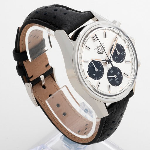Tag Heuer Carrera Chronograph 60th Anniversary Silver Dial Black Leather Strap Watch for Men - CBK221H.FC8317 Buy Now By Tag Heuer