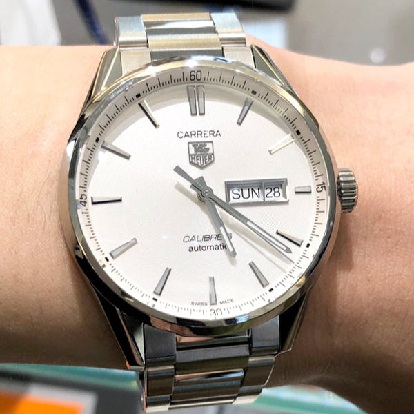 Tag Heuer Carrera Calibre 5 Automatic 41mm White Dial Silver Steel Strap Watch for Men - WAR201B.BA0723