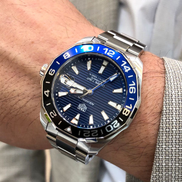 Tag Heuer Aquaracer GMT Calibre 6 Automatic Blue Dial Silver Steel Strap Watch for Men - WAY201T.BA0927 Buy Now By Tag Heuer